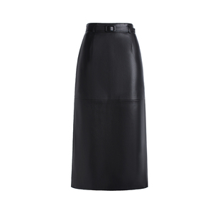 海宁真皮包臀裙中长裙过膝高腰皮裙绵羊皮气质女士新款百搭半身裙