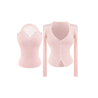 羊毛蕾丝针织衫纯欲上衣两件套