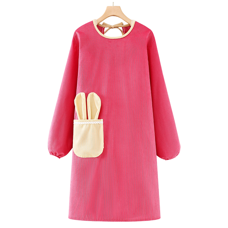 灯芯绒长袖罩衣工作服女围裙