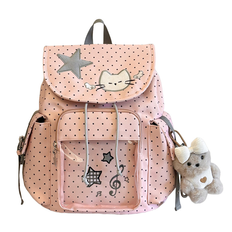 双肩包可爱猫刺绣波点女学生书包