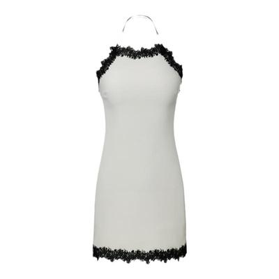 LEDIM WANG蕾丝撞色吊带裙2024春秋新款白色挂脖绝美气质连衣裙女