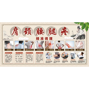 颈肩腰腿痛挂图中医养生馆正骨推拿盲人按摩店背景墙自粘贴画贴纸