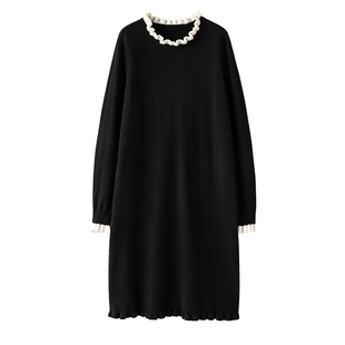 山羊绒衫针织连衣裙女秋冬新款圆领宽松长款针织毛衣包臀裙女