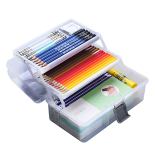 美术生铅笔盒素描工具专用笔盒学生大容量双层三层透明彩铅收纳盒