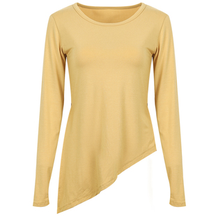 奔跑吧卡卡性感下摆开叉健身服女长袖宽松显瘦跑步运动瑜伽服上衣