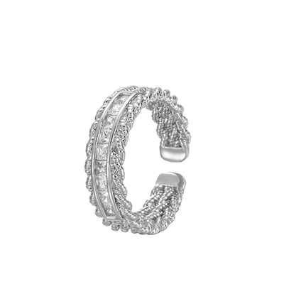 VOYAGE麻花镶钻戒指可调节小众