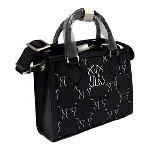 MLB 纽约洋基队25FW满标老花合成材料单肩斜挎手提包迷你女款黑色