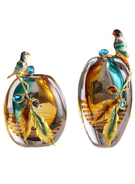 鹦鹉珐琅彩花瓶花器高级感装饰摆件客厅桌面花艺摆设家居艺术品