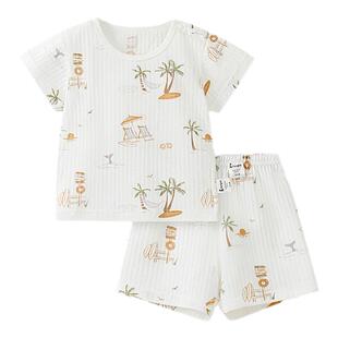 童泰宝宝短袖套装夏季纯棉婴儿上衣儿童内衣男童女童短裤提花网眼