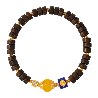 LEFTGO左戈加里曼丹沉香直切珠手串女款S925银镀18K金蜜蜡手链款