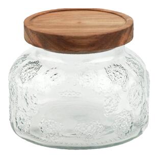 美式玻璃密封罐家用浮雕防尘储物罐按压盖木盖大容量粮食茶叶罐