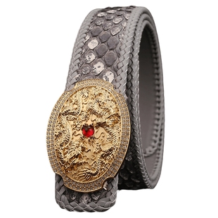 双龙戏珠正宗泰国蟒蛇皮带男真皮手工编制腰带年轻人休闲白色裤带