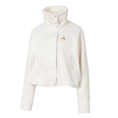 adidas阿迪达斯新年款白色短款外套26春季毛领休闲加绒夹克KH2662