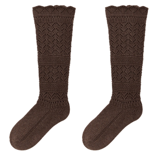 purpleguys咖色羊毛小腿袜子女秋冬棕色复古法式镂空显瘦堆堆袜