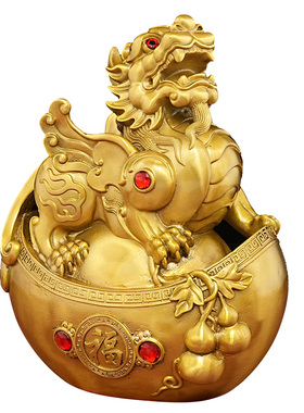 黄铜元宝貔貅摆件一对公母
