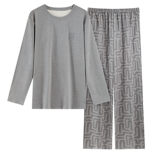 德绒睡衣男士秋冬季长袖保暖发热套装青少年羊绒加厚家居服可外穿