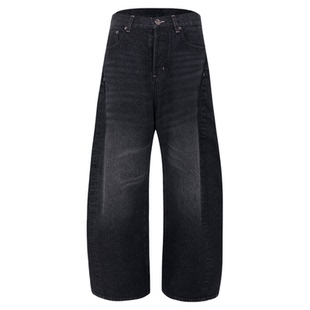 ALL BEINGS26SS春季新款宽松显瘦黑色复古弯刀阔腿牛仔长裤女