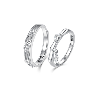 竹节情侣戒指纯银对戒小众设计素圈一对款七夕节礼物送男女友