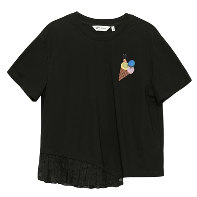 MOVEUP幻走2026夏季新款.FUN系列圆领印花异形下摆短款T恤女