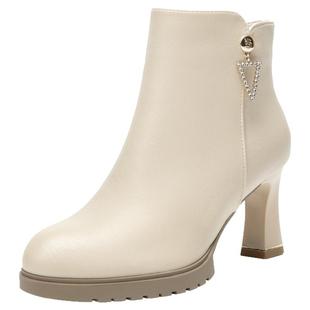 大东高跟短靴女2026新款秋冬厚底防水台靴子加绒切尔西女靴时装靴