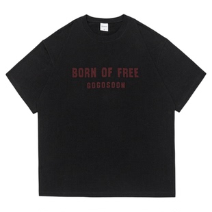 GOGOSOON夏季新款短袖T恤男300g全棉美式高街字母立体刺绣半袖潮Q