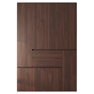 定制全实木黑胡桃木色中古风一柜到顶主卧室分段式二四六门衣柜