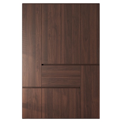 定制全实木黑胡桃木色中古风一柜到顶主卧室分段式二四六门衣柜