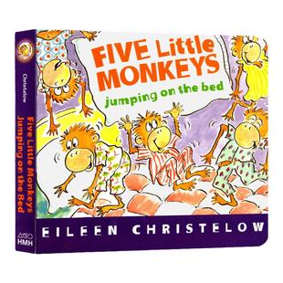 预售 进口原版 英文绘本 五只小猴子系列 Five Little Monkeys Jumping on the Bed 纸板书 儿童启蒙图画故事绘本 廖彩杏书单推荐