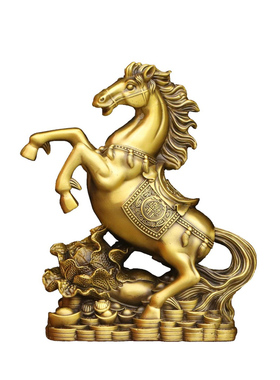 纯黄铜立马发财摆件马拉元宝铜马