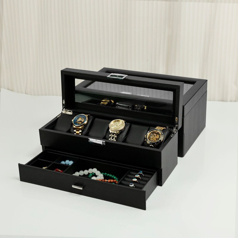 清煜包装现货编织纹收纳盒皮盒双层手表位包装盒珠宝首饰PU双层6