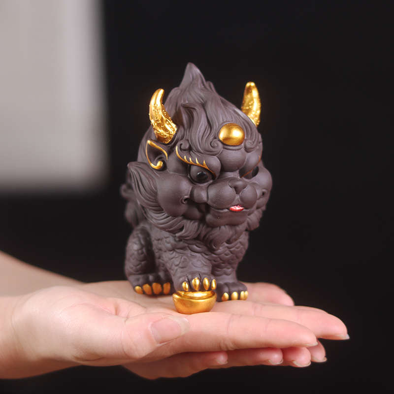 紫砂火麒麟茶台茶宠摆件可养高档精品招财瑞兽茶桌茶玩摆设装饰品