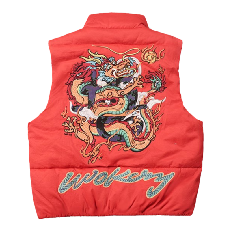 WOOKONG中国红赤龙刺绣棉马甲