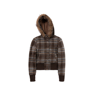 UNRETRO 美式复古短款格子棉服女春秋摇粒绒加厚保暖紧身棉衣外套