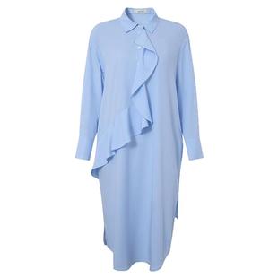 DTLANDO夏季衬衫连衣裙长袖薄款法式荷叶边衬衣裙通勤设计感裙子