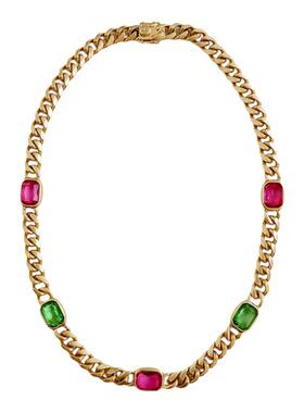 复刻中古夸张古巴链彩色琉璃项链