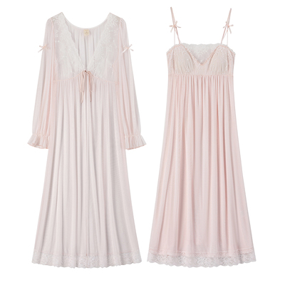 RoseTree法式柔纱吊带晨袍两件套