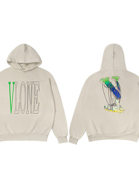 VLONE STAPLE HOODIE流浪月球大LOGO印花水洗连帽卫衣男女同款