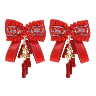 中国风女童过年喜庆汉服头饰新年蝴蝶结发饰古风儿童发夹红色发卡