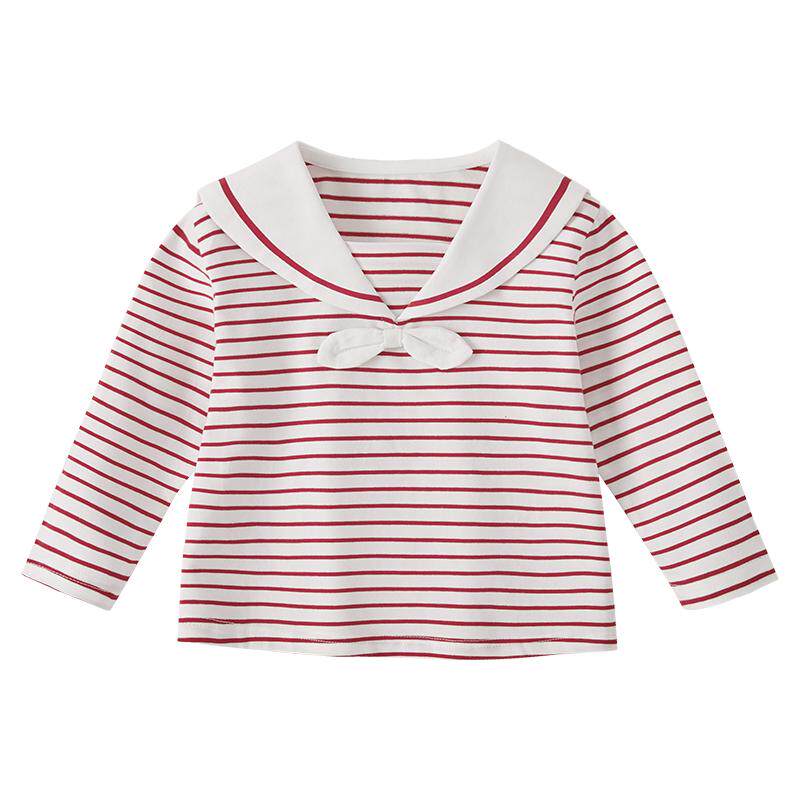 jellybaby女童长袖t恤宝宝春季条纹衣服女小童海军领儿童春装上衣