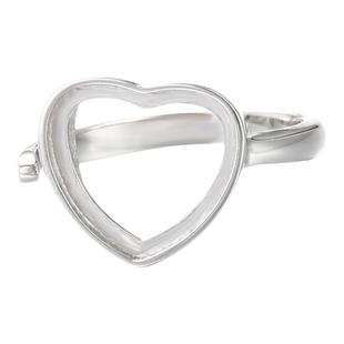 爱心纯银空托S925银戒指空托女手工diy蜜蜡琥珀绿松石戒指托11*12