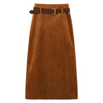 复古美拉德麂皮绒开叉包臀裙女2026春新款a字棕色中长直筒半身裙