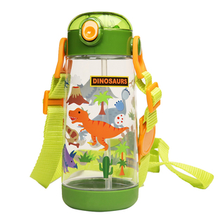 日本儿童恐龙水杯幼儿园宝宝冷水壶直饮吸管保温杯子学生背带上学