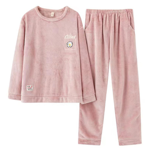 2025年秋冬季睡衣女款珊瑚绒套头家居服法兰绒中老年妈妈加厚套装