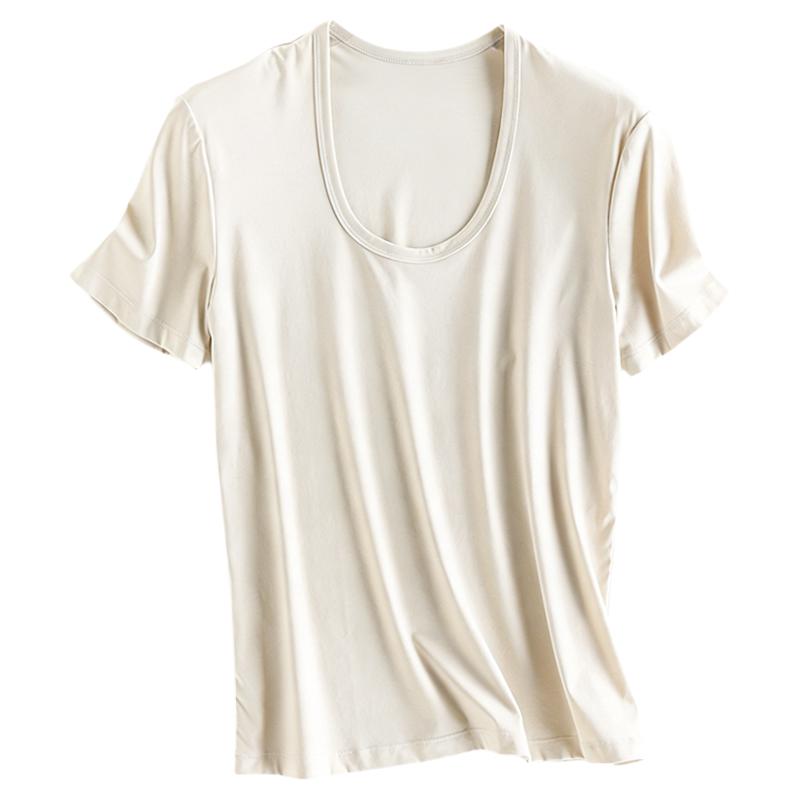 第6代凉感桑蚕丝丝光棉兰精莫代尔短袖t-恤衫女U领防晒t衫tshirt