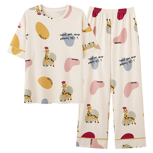都市丽人睡衣女款夏季纯棉短袖长裤套装薄款卡通可爱甜美家居服