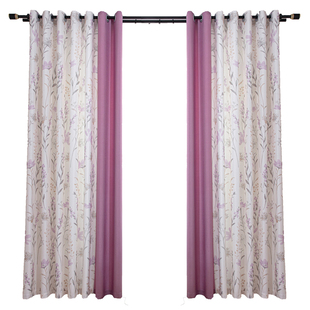 2025北欧简约棉麻紫色透光不透人拼接卧室客厅阳台半遮光落地窗帘