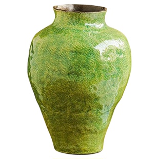 陶瓷花瓶法式复古中古风绿色创意油画客厅干花鲜花插花高级感摆件