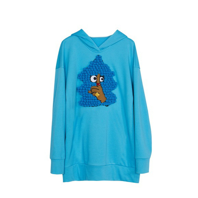 谜底2022冬新款连帽中长款卫衣女宽松立体趣味手钩绣花224MV1635