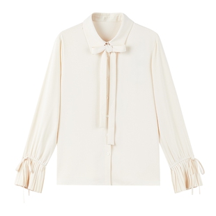 秋水伊人褶皱喇叭袖衬衫女小衫2025年冬季新款经典翻领衬衣上衣