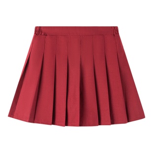 女童百褶裙红色女孩短裙儿童半身裙子春夏宝宝学院风中大童学生JK